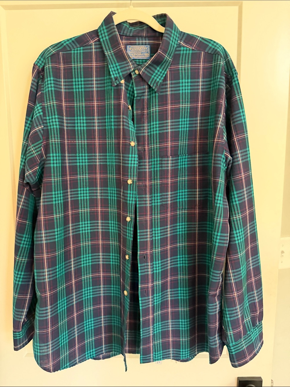 Pendleton Teal and Navy Plaid Button-Down Shirt